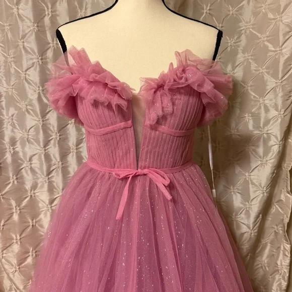 strapless open back dress Mac Duggal 20275 A-Line Dress with Feather Details – Mydressline main image 0